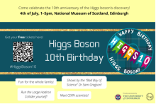 Promotional flyer for the Higgs Boson 10th Birthday, on 4 July at the National Museum of Scotland, Edinburgh.